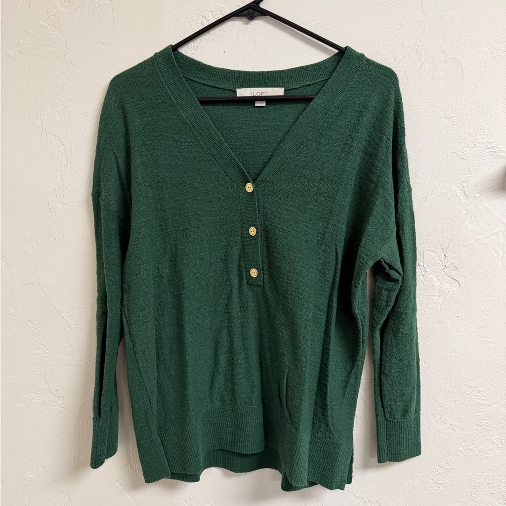 LOFT Green Crewneck Knit Sweater
